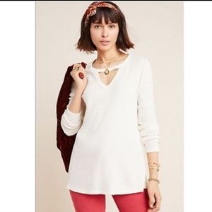 Anthropologie T. La Nadia Cut-Out Waffle Knit Cream Tunic Top